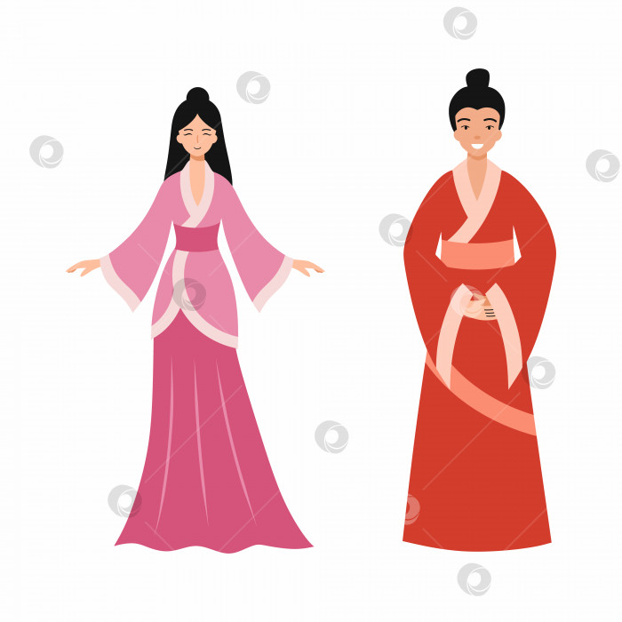 Скачать Азиатская семья. Мужчина и женщина восточной внешности. Традиционная одежда жителей Тайваня. фотосток Ozero