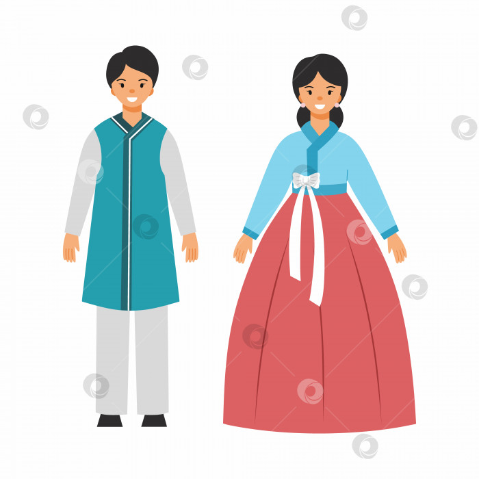 Скачать Мужчина и женщина в традиционной корейской одежде. Ханбок. Семья из Азии. фотосток Ozero