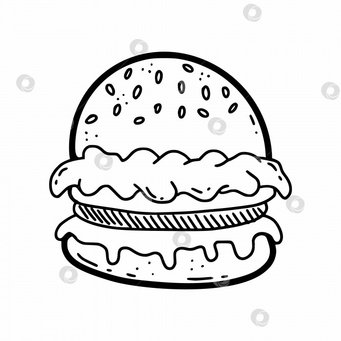 Скачать Гамбургер. Векторная иллюстрация каракулей для меню кафе. Быстрое питание. Нарисованный от руки значок. фотосток Ozero