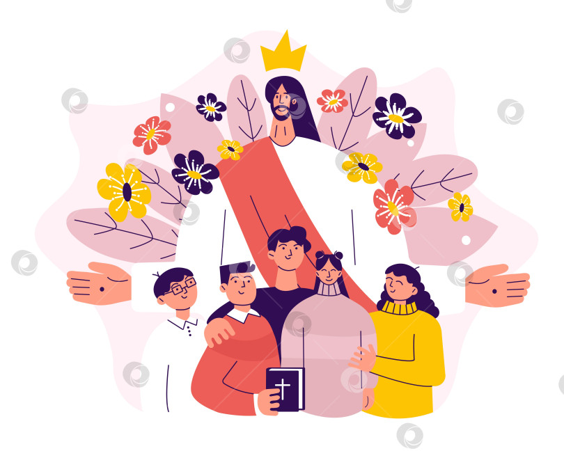Скачать Иисус Христос с детьми улыбается и радуется вместе с ними. Концепция любви фотосток Ozero
