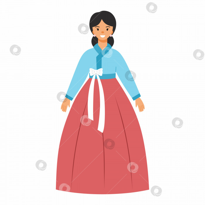 Скачать Женщина из Азии. Традиционная корейская одежда. Ханбок. Векторный персонаж в мультяшном стиле. фотосток Ozero