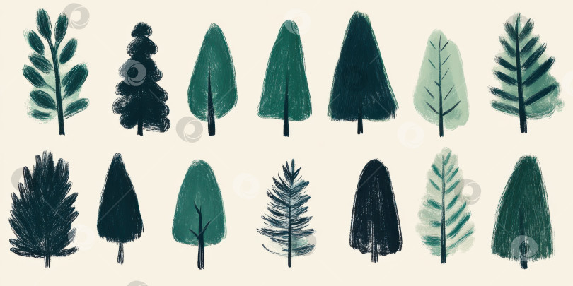 Скачать Причудливые нарисованные от руки деревья в минималистичном детском дизайне для творческих проектов фотосток Ozero