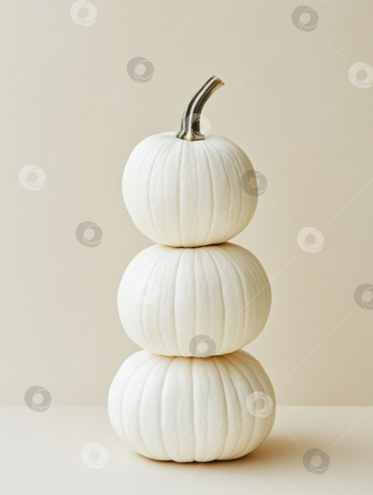 Скачать Элегантная стопка из трех белых тыкв для осеннего декора фотосток Ozero