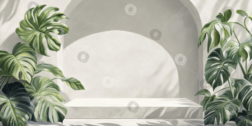 Скачать Элегантный дом из белого органического камня, окруженный пышной зеленью. Идеально подходит для декора в природной тематике фотосток Ozero