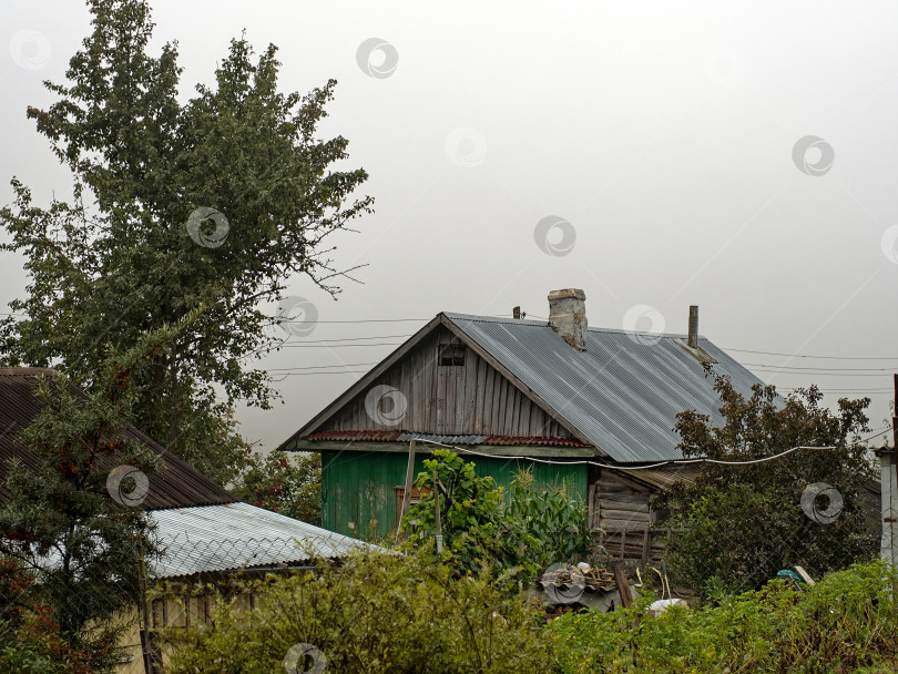 Скачать Густой туман на окраине деревни фотосток Ozero