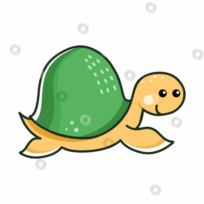 Скачать Симпатичная морская черепаха.  Мультяшный персонаж. Иллюстрация для детей. Наклейка, нарисованная от руки. фотосток Ozero