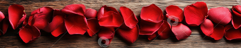 Скачать Элегантная композиция из лепестков красных роз на деревянной поверхности в деревенском стиле фотосток Ozero