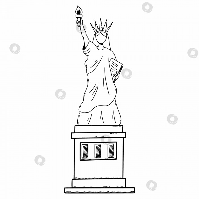 Скачать Статуя свободы. Символ Америки. Нью-Йорк. Векторная иллюстрация каракулей. Нарисованный от руки эскиз. Книжка-раскраска. фотосток Ozero