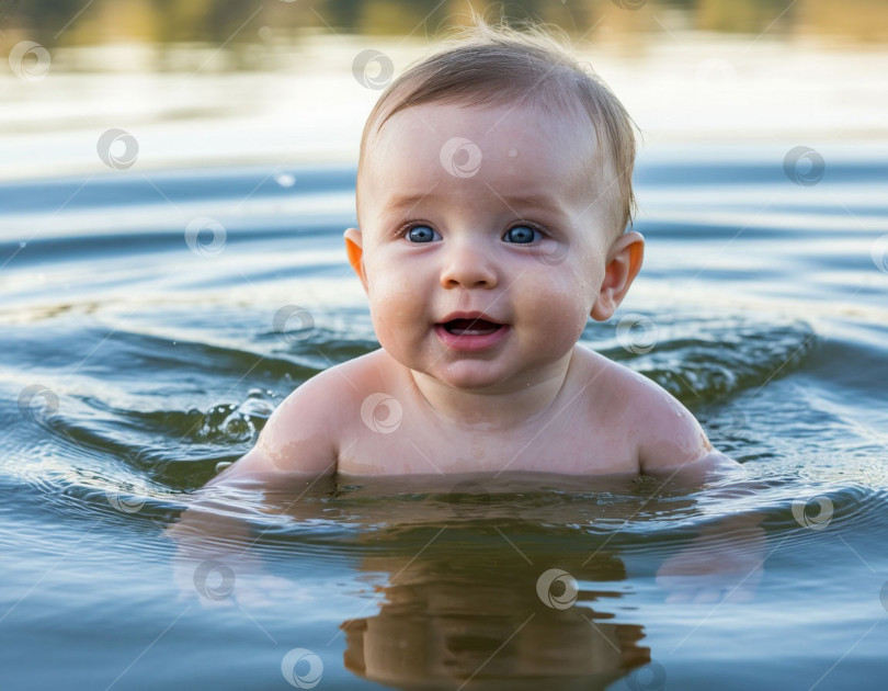 Скачать Ребенок купается в воде. Генерируется искусственным интеллектом. фотосток Ozero