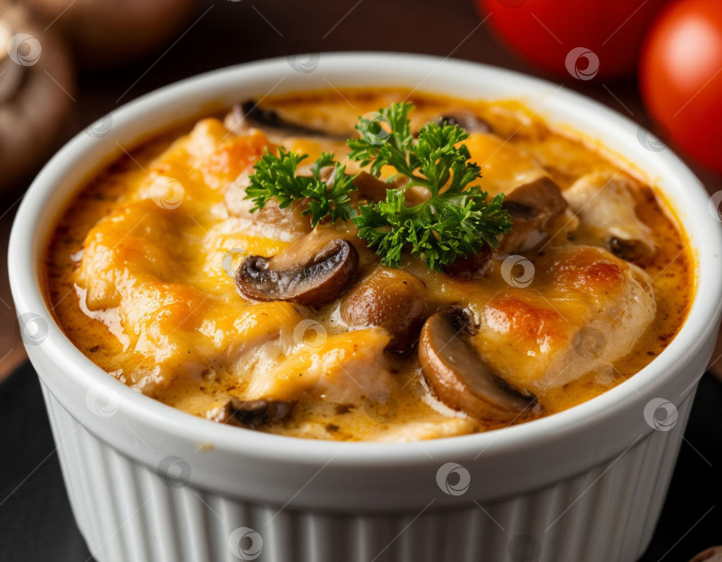 Скачать Жульен из курицы и грибов по-французски. Автор: AI фотосток Ozero