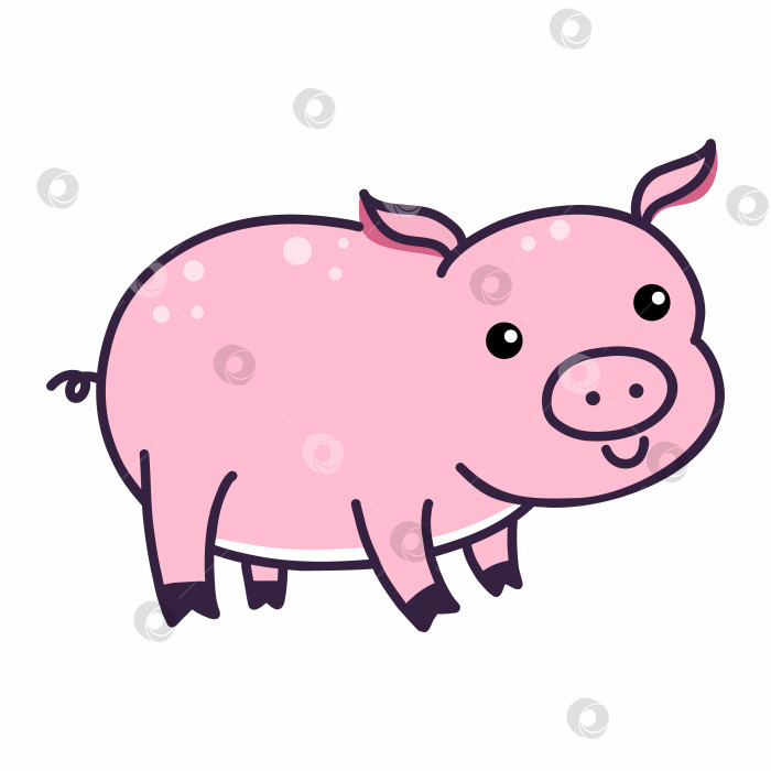 Скачать Симпатичная розовая свинья на белом фоне. Иллюстрация для детей. Животное на ферме. Рисунок в стиле каракули. фотосток Ozero