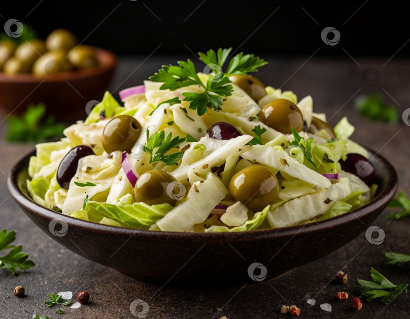 Скачать Салат из капусты с оливками, созданный с помощью искусственного интеллекта фотосток Ozero