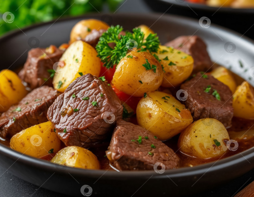Скачать Мясной бургундский пирог с картофелем, созданный с помощью искусственного интеллекта фотосток Ozero