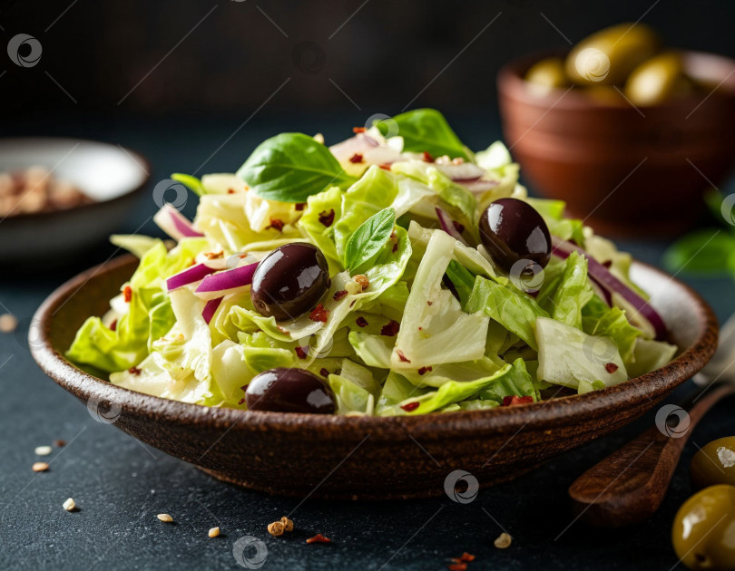 Скачать Салат из капусты с оливками, созданный с помощью искусственного интеллекта фотосток Ozero