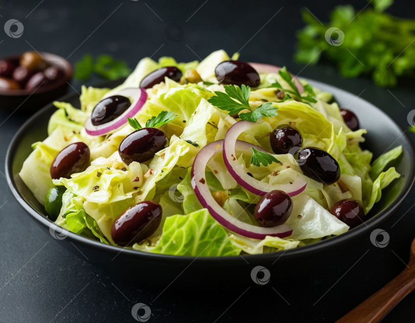 Скачать Салат из капусты с оливками, созданный с помощью искусственного интеллекта фотосток Ozero
