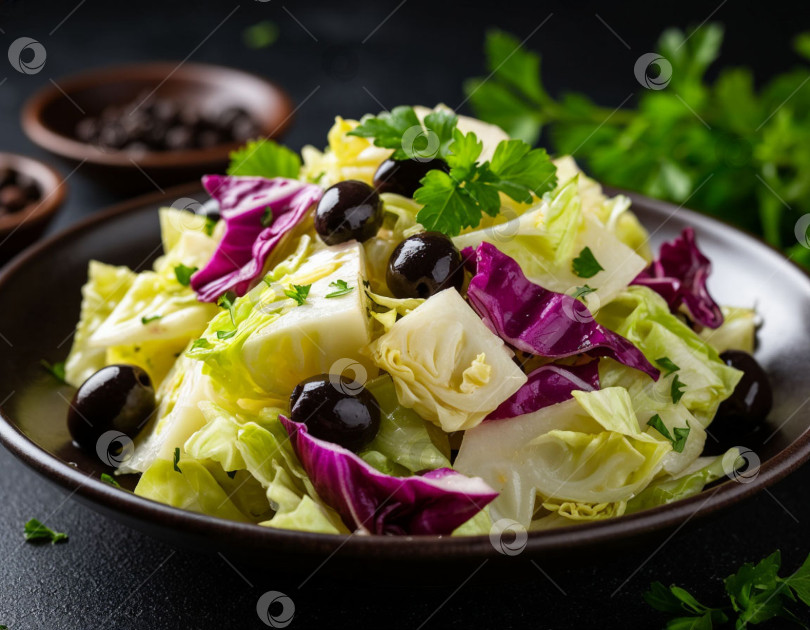 Скачать Салат из капусты с оливками, созданный с помощью искусственного интеллекта фотосток Ozero