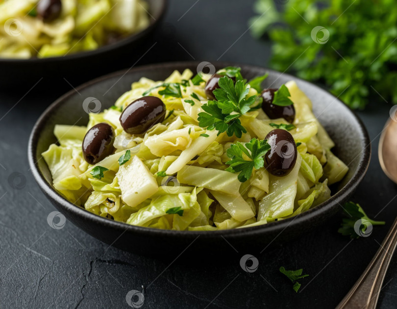 Скачать Салат из капусты с оливками, созданный с помощью искусственного интеллекта фотосток Ozero