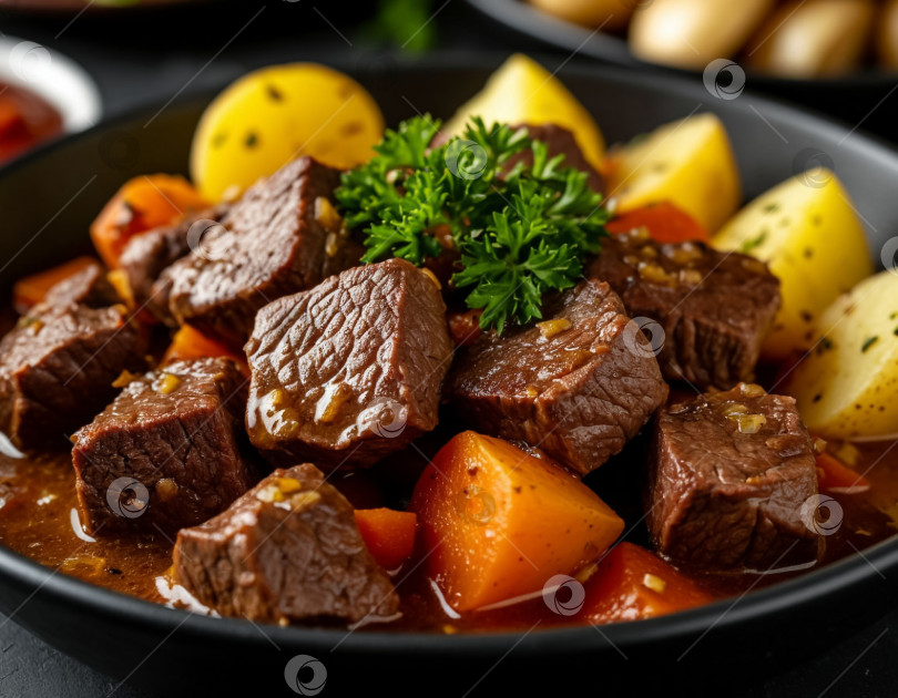 Скачать Мясной бургундский пирог с картофелем, созданный с помощью искусственного интеллекта фотосток Ozero