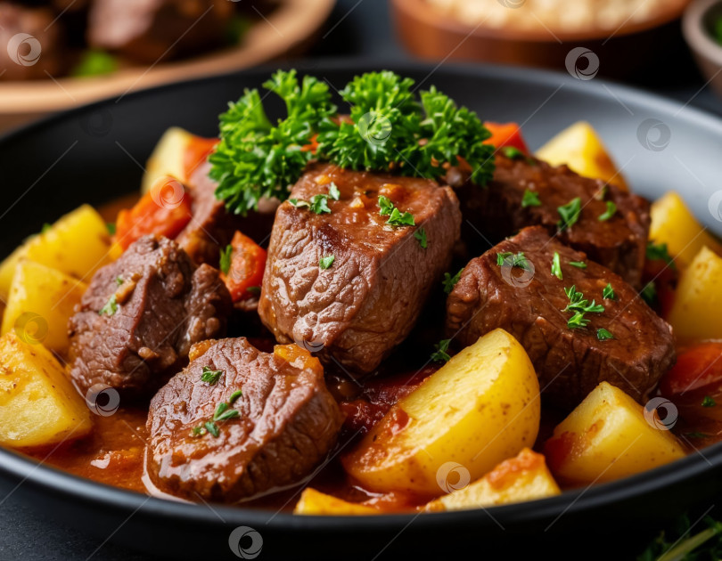 Скачать Мясной бургундский пирог с картофелем, созданный с помощью искусственного интеллекта фотосток Ozero