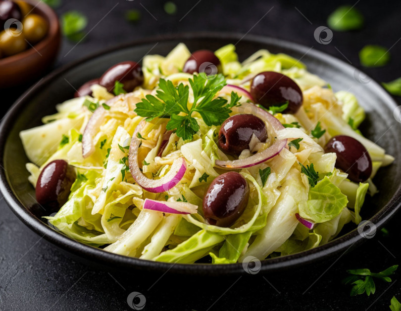 Скачать Салат из капусты с оливками, созданный с помощью искусственного интеллекта фотосток Ozero