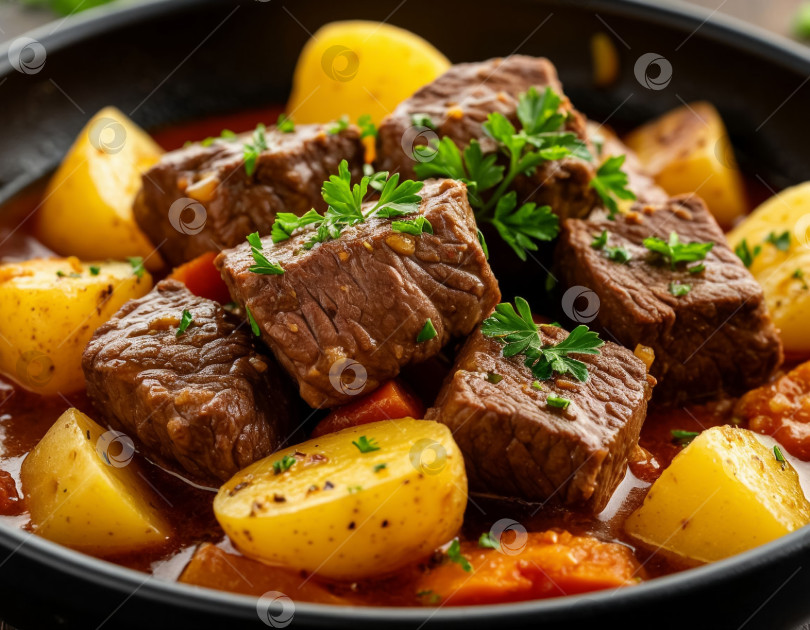 Скачать Мясной бургундский пирог с картофелем, созданный с помощью искусственного интеллекта фотосток Ozero