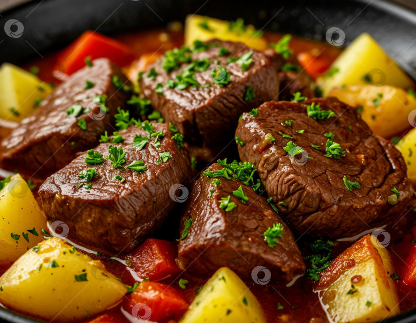 Скачать Мясной бургундский пирог с картофелем, созданный с помощью искусственного интеллекта фотосток Ozero