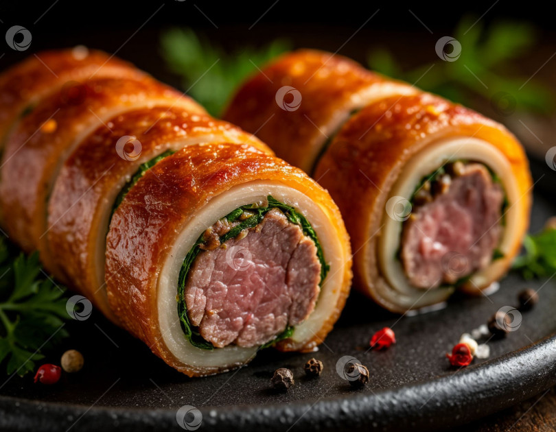 Скачать Мясные рулетики. Создано искусственным интеллектом фотосток Ozero