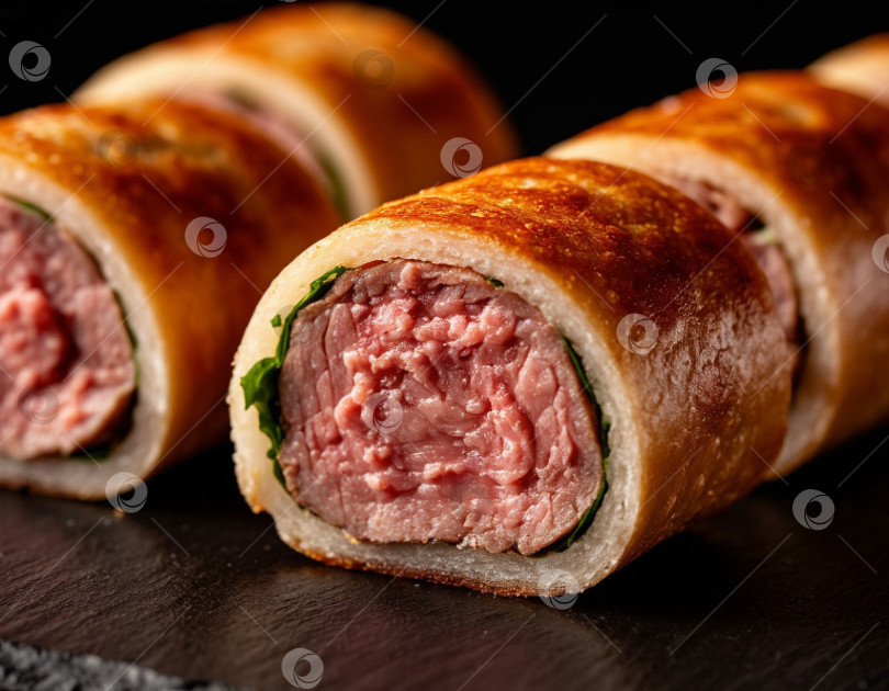 Скачать Мясные рулетики. Создано искусственным интеллектом фотосток Ozero