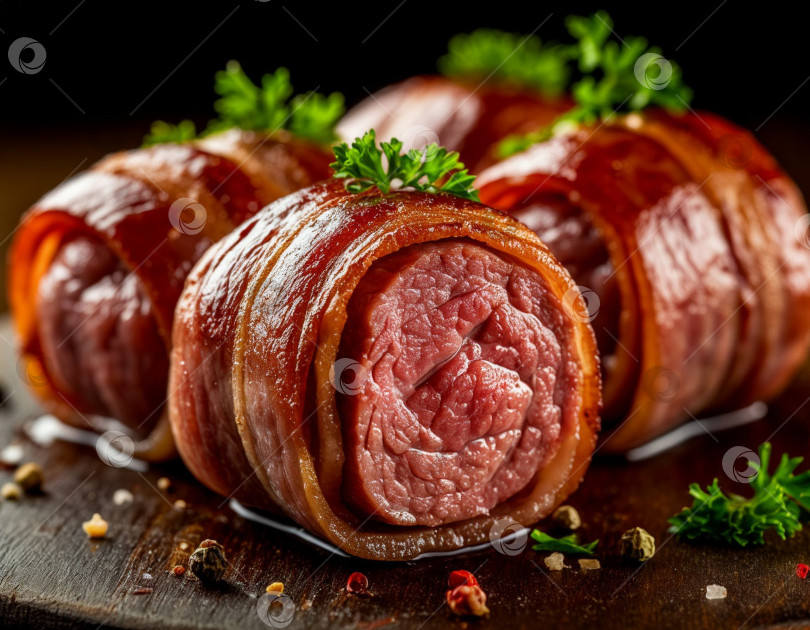 Скачать Мясные рулетики. Создано искусственным интеллектом фотосток Ozero
