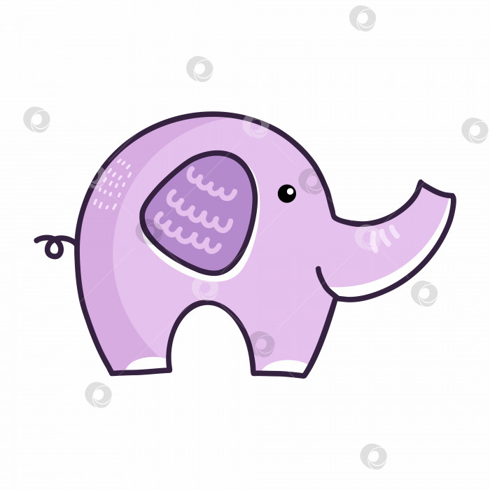 Скачать Симпатичный фиолетовый слоник. Векторная иллюстрация каракулей для ребенка. фотосток Ozero
