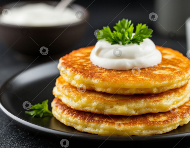Скачать Картофельные оладьи со сметаной, созданные с помощью искусственного интеллекта фотосток Ozero