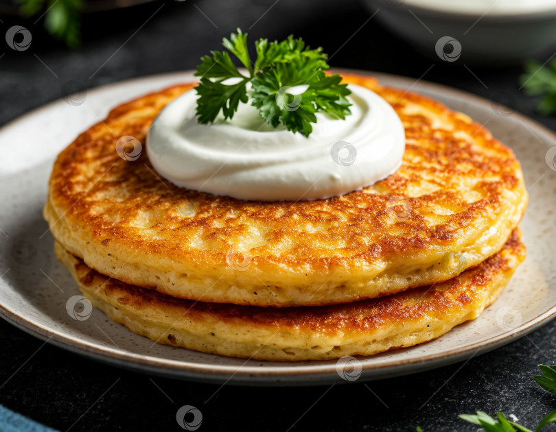 Скачать Картофельные оладьи со сметаной, созданные с помощью искусственного интеллекта фотосток Ozero