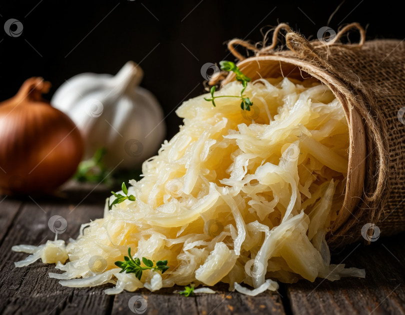 Скачать Квашеная капуста на столе, сгенерированная искусственным интеллектом фотосток Ozero