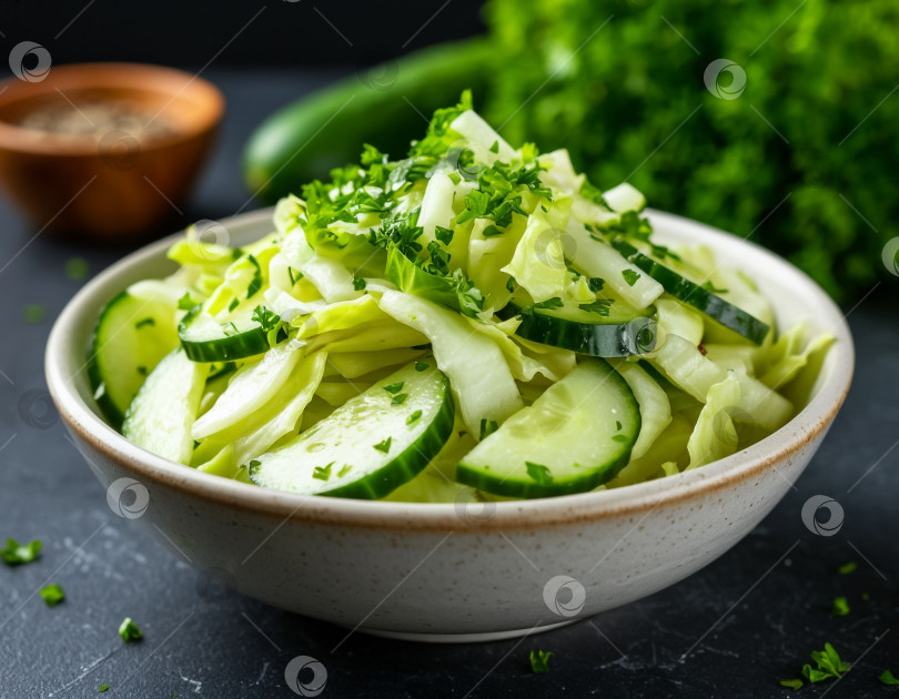 Скачать Салат из свежей капусты и огурцов, созданный с помощью искусственного интеллекта фотосток Ozero