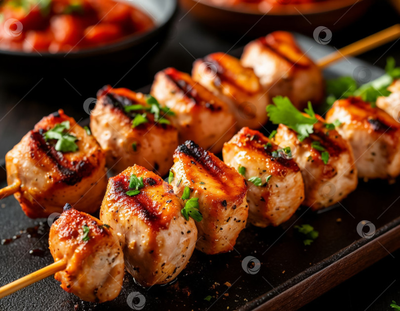 Скачать Куриный шашлык на шпажках, созданный с помощью искусственного интеллекта фотосток Ozero