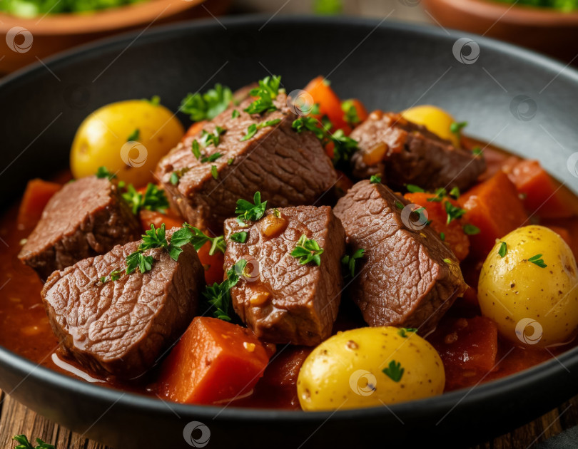 Скачать Мясной бургундский пирог с картофелем, созданный с помощью искусственного интеллекта фотосток Ozero