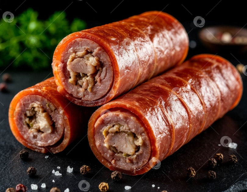 Скачать Мясные рулетики. Создано искусственным интеллектом фотосток Ozero
