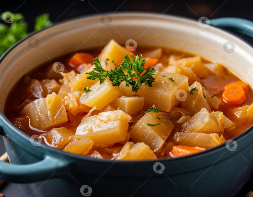 Скачать Тушеная капуста в горшочке, сгенерированная искусственным интеллектом фотосток Ozero