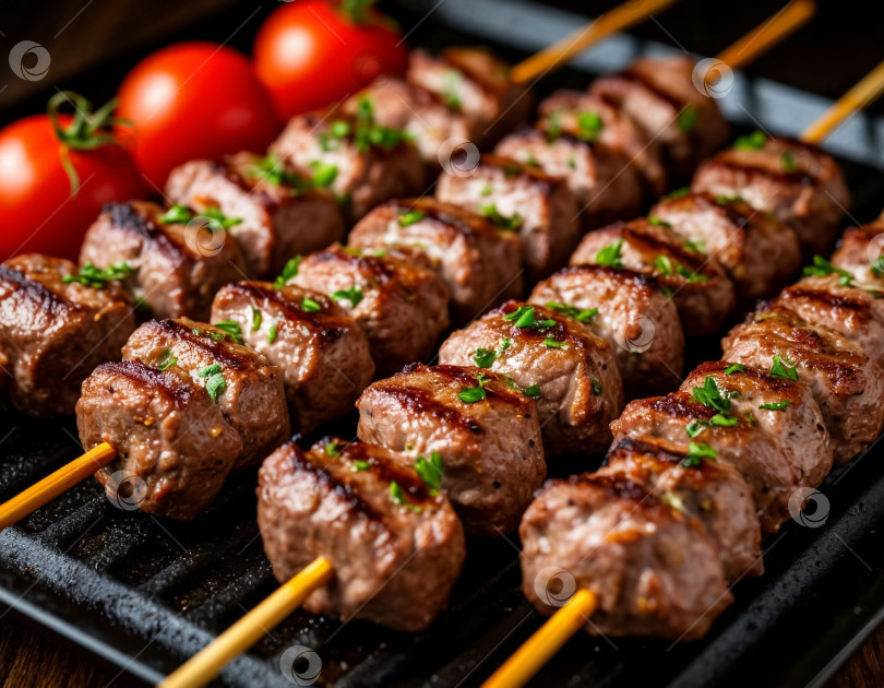 Скачать Шашлык из баранины на шпажках, созданный с помощью искусственного интеллекта фотосток Ozero