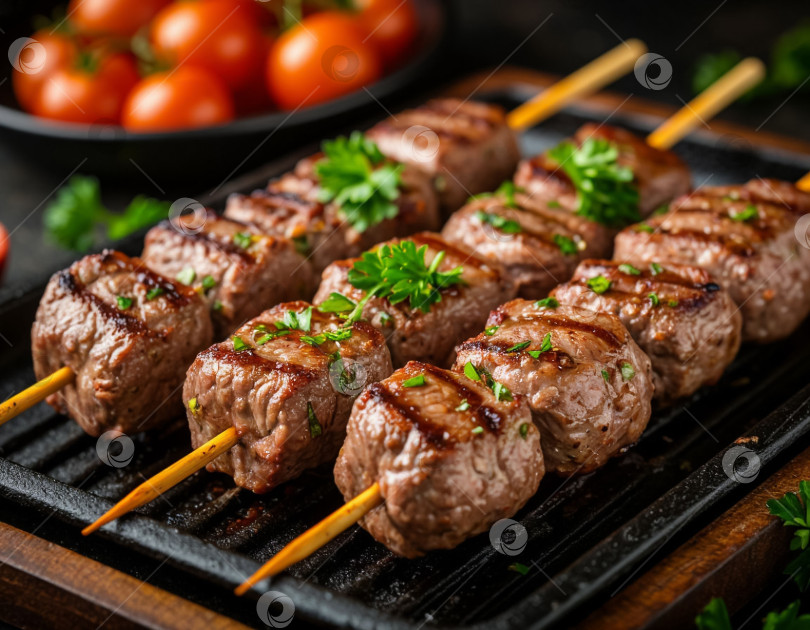 Скачать Шашлык из баранины на шпажках, созданный с помощью искусственного интеллекта фотосток Ozero
