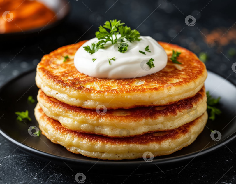 Скачать Картофельные оладьи со сметаной, созданные с помощью искусственного интеллекта фотосток Ozero