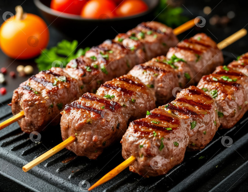 Скачать Шашлык из баранины на шпажках, созданный с помощью искусственного интеллекта фотосток Ozero