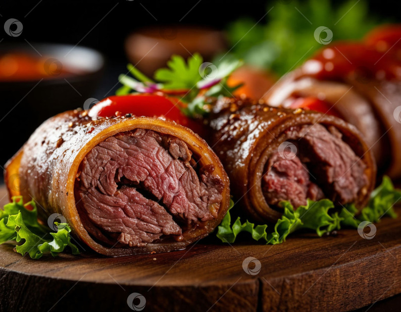 Скачать Мясные рулетики. Создано искусственным интеллектом фотосток Ozero
