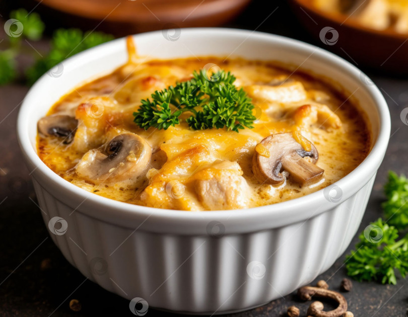 Скачать Жульен из курицы и грибов по-французски. Автор: AI фотосток Ozero