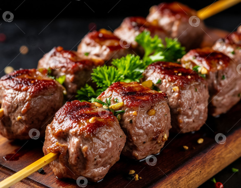 Скачать Шашлык из баранины на шпажках, созданный с помощью искусственного интеллекта фотосток Ozero