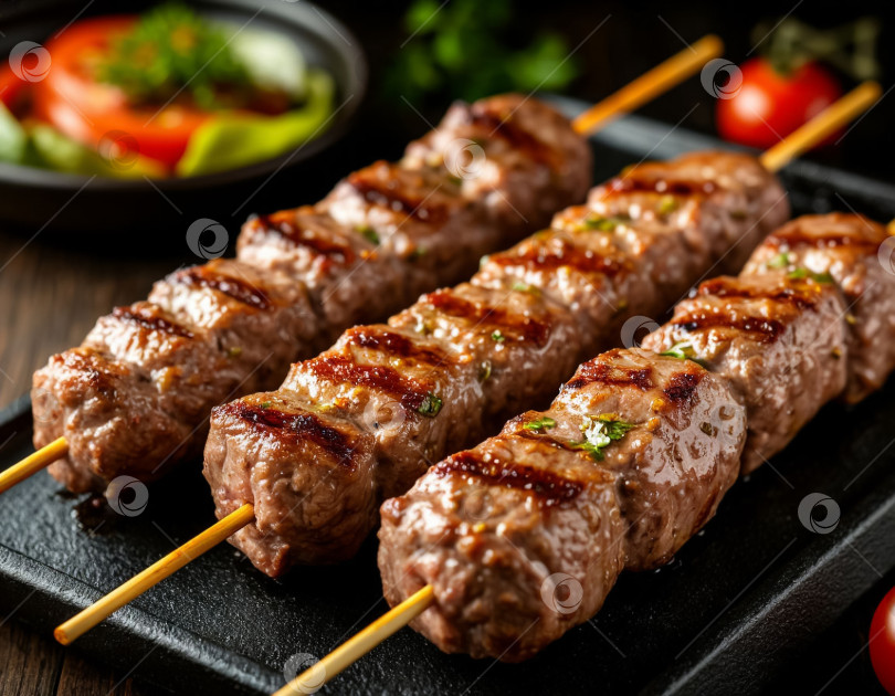 Скачать Шашлык из баранины на шпажках, созданный с помощью искусственного интеллекта фотосток Ozero