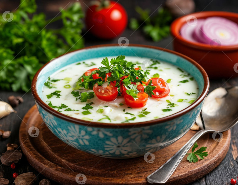 Скачать Русская окрошка, приготовленная с помощью искусственного интеллекта. фотосток Ozero