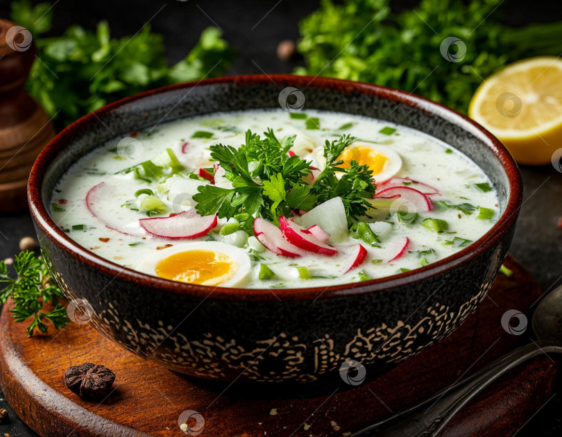 Скачать Русская окрошка, приготовленная с помощью искусственного интеллекта. фотосток Ozero