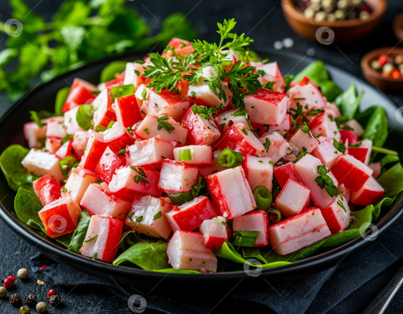 Скачать Салат с крабовым мясом. Создан искусственный интеллект. фотосток Ozero