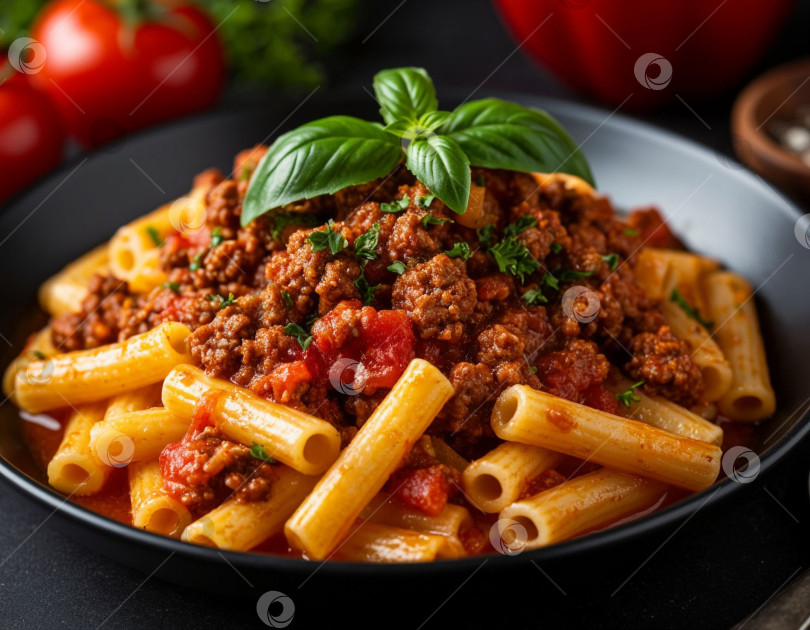 Скачать Паста с мясным соусом. Создано искусственным интеллектом. фотосток Ozero